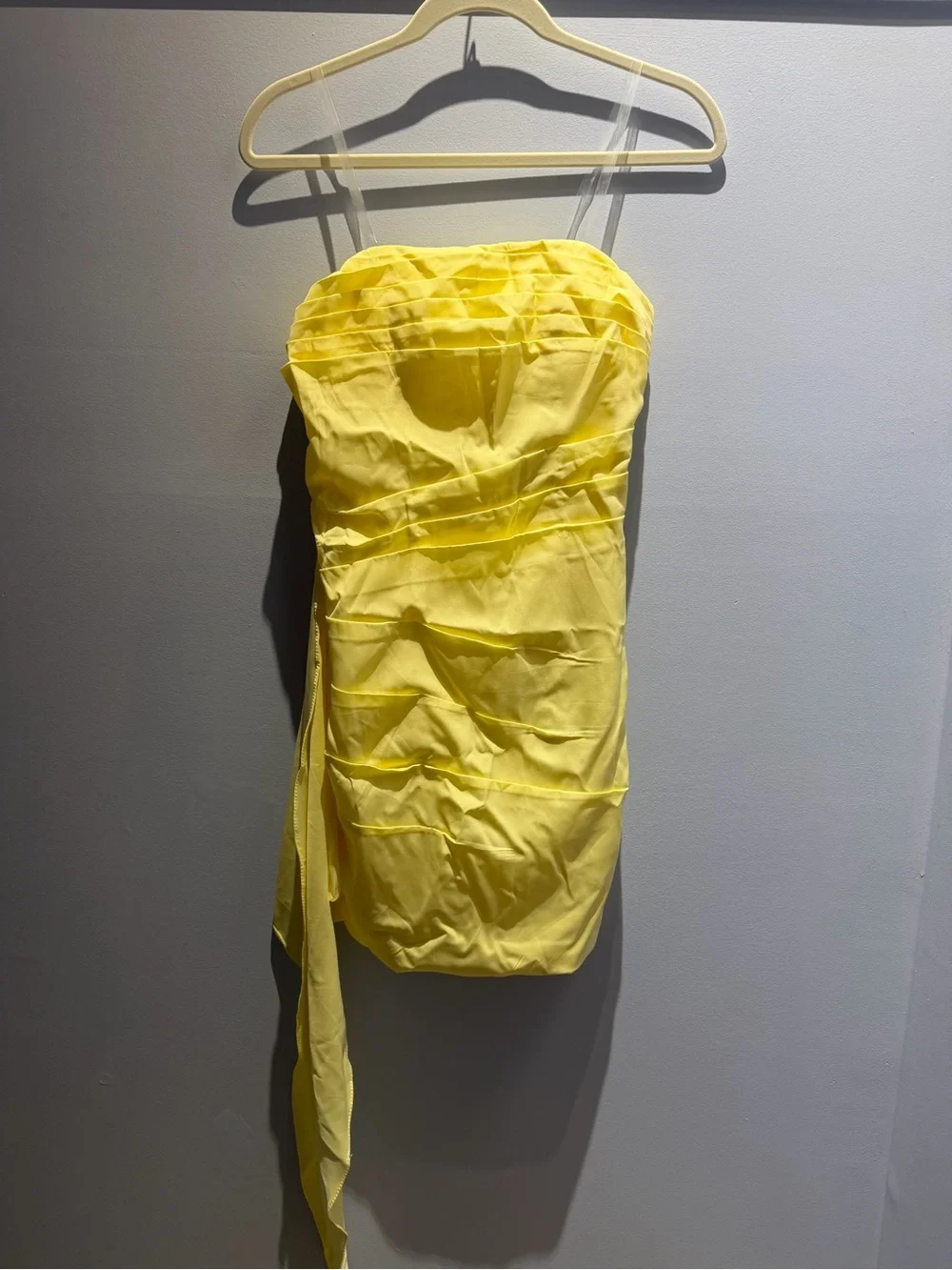 Strapless Yellow Mini Dress with Side Drape